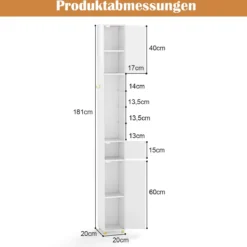 Schmaler Badezimmerschrank mit Beleuchtung & Schublade & 3 Glasablagen Badschrank Weiß