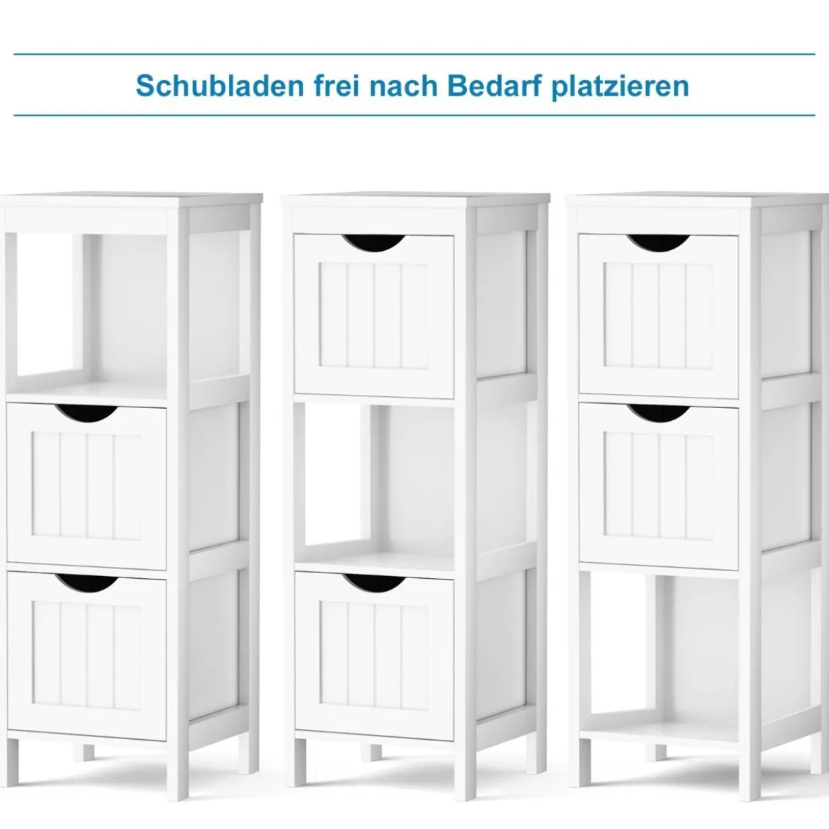 Schmaler Badezimmerschrank mit 2 Schubladen & Offenen Regal Badschrank Lagerschrank