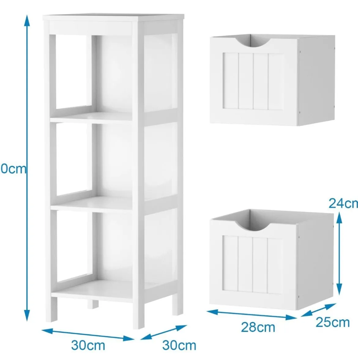 Schmaler Badezimmerschrank mit 2 Schubladen & Offenen Regal Badschrank Lagerschrank