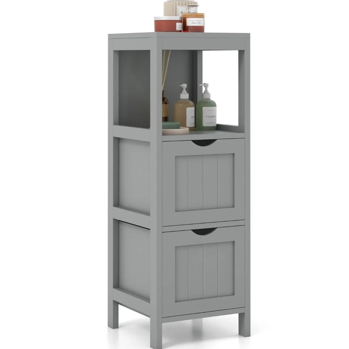 Schmaler Badezimmerschrank mit 2 Schubladen & Offenen Regal Badschrank Lagerschrank
