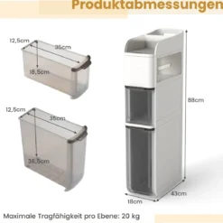 Schmaler Badezimmerschrank mit 2 Schubladen & Taschentuchbox Platzsparender Badschrank Weiß