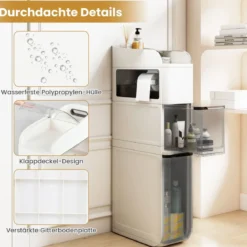 Schmaler Badezimmerschrank mit 2 Schubladen & Taschentuchbox Platzsparender Badschrank Weiß