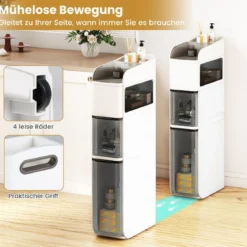 Schmaler Badezimmerschrank mit 2 Schubladen & Taschentuchbox Platzsparender Badschrank Weiß
