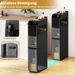 Schmaler Badezimmerschrank mit 2 Schubladen & Taschentuchbox Platzsparender Badschrank Schwarz
