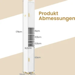 Schmaler Badschrank mit Toilettenpapierhalter & Seitenhaken Hochschrank Badezimmerschrank Weiß