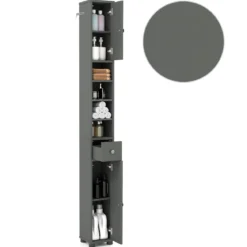 Schmaler Badschrank mit 2 Türen & 1 Schublade & Verstellbaren Regalen Badezimmerschrank Grau