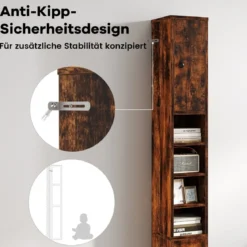 Schmaler Badschrank mit 2 Türen & 1 Schublade & Verstellbaren Regalen Badezimmerschrank Braun