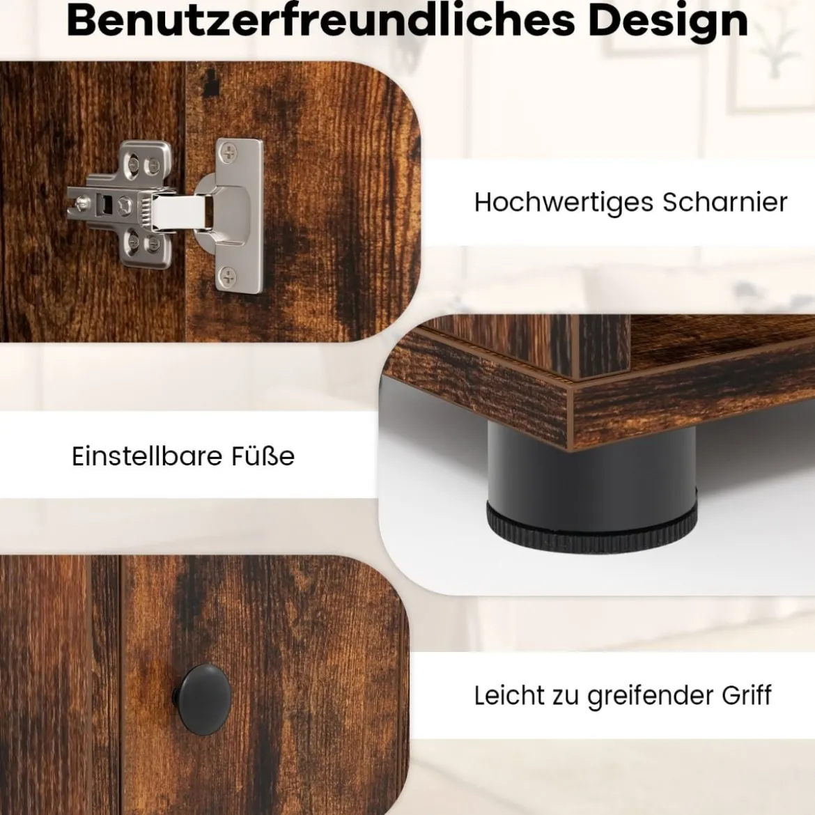 Schmaler Badschrank mit 2 Türen & 1 Schublade & Verstellbaren Regalen Badezimmerschrank Braun