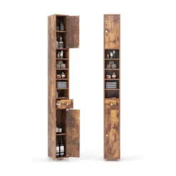 Schmaler Badschrank mit 2 Türen & 1 Schublade Hochschrank 20 x 20 x 180 cm
