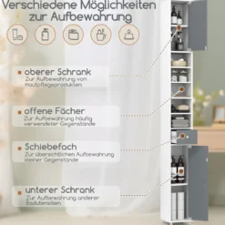 Schmaler Badschrank mit 2 Türen & 1 Schublade Hochschrank 20 x 20 x 180 cm
