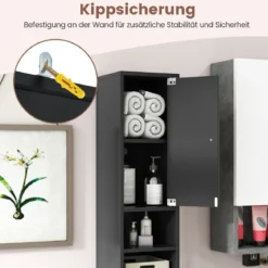 Schmaler Badschrank mit 2 Türen & 1 Schublade Hochschrank 20 x 20 x 180 cm
