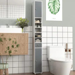 Schmaler Badschrank mit 2 Türen & 1 Schublade Hochschrank 20 x 20 x 180 cm