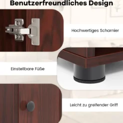 Schmaler Badschrank mit 2 Türen & 1 Schublade & Verstellbaren Regalen Badezimmerschrank Dunkelbraun