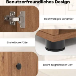 Schmaler Badschrank mit 2 Türen & 1 Schublade & Verstellbaren Regalen Badezimmerschrank Natur