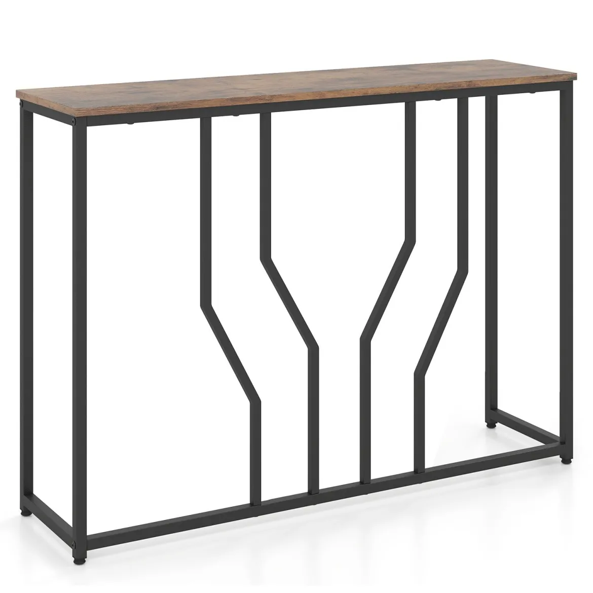 Schmaler Konsolentisch aus Metall mit Kippschutz-Vorrichtungen 110 x 30 x 80 cm Rustikales Braun