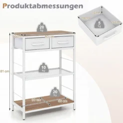 Schmaler Konsolentisch Eingangstisch mit 2 Stoffschubladen & Offenen Regalen 60 x 30 x 81 cm Natur