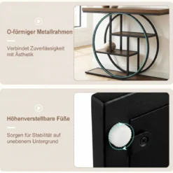 Schmaler Konsolentisch mit 4 Offenen Ablagen Industrieller Eingangstisch Flurtisch Braun