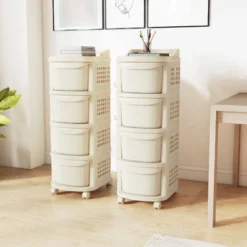 Schmaler Nischenschrank auf Rollen Nischenregal mit 4 Schubladen & Pegboard Nischenwagen