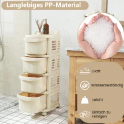 Schmaler Nischenschrank auf Rollen Nischenregal mit 4 Schubladen & Pegboard Nischenwagen