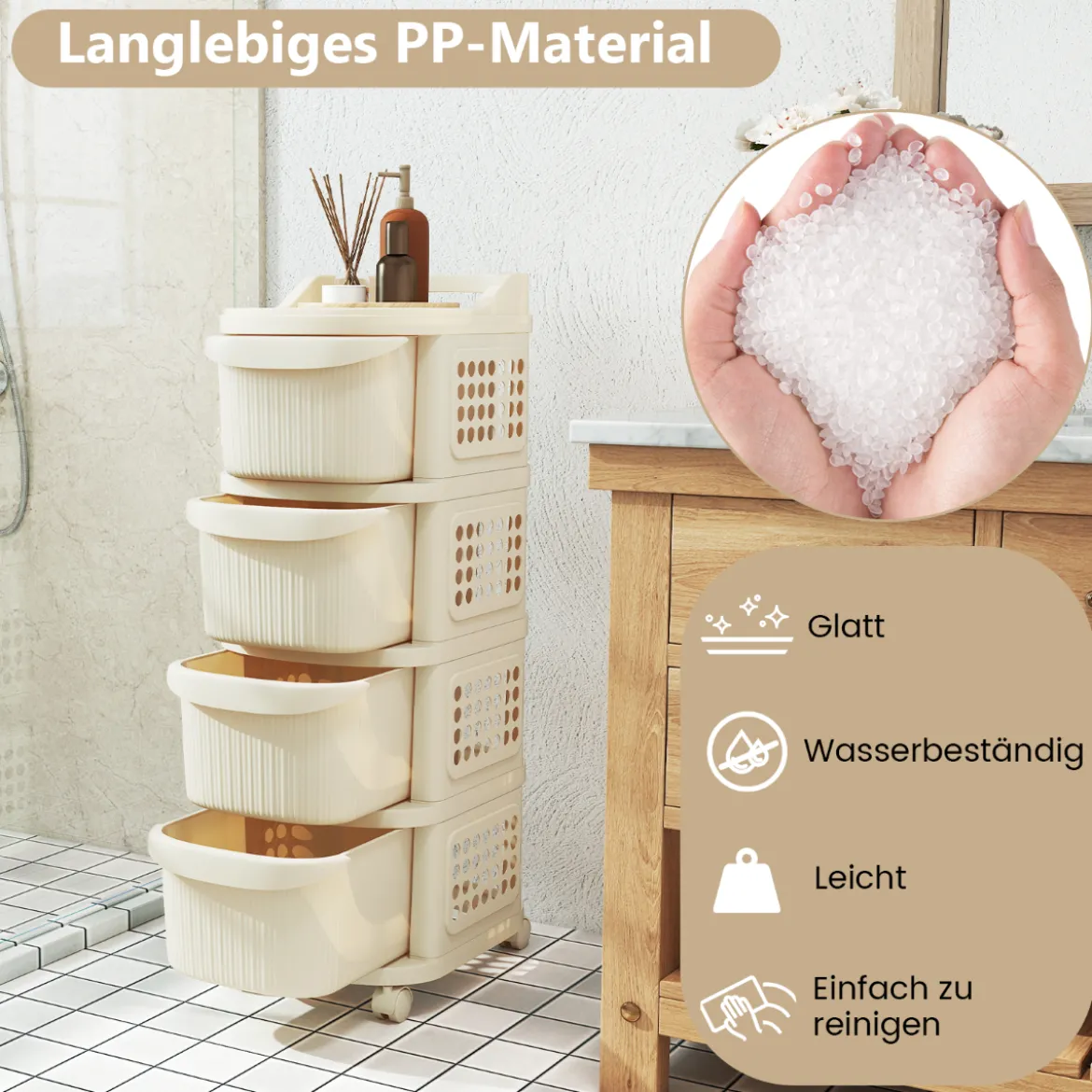 Schmaler Nischenschrank auf Rollen Nischenregal mit 4 Schubladen & Pegboard Nischenwagen