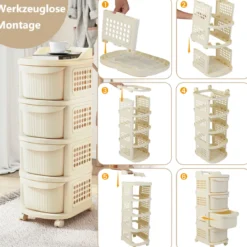 Schmaler Nischenschrank auf Rollen Nischenregal mit 4 Schubladen & Pegboard Nischenwagen