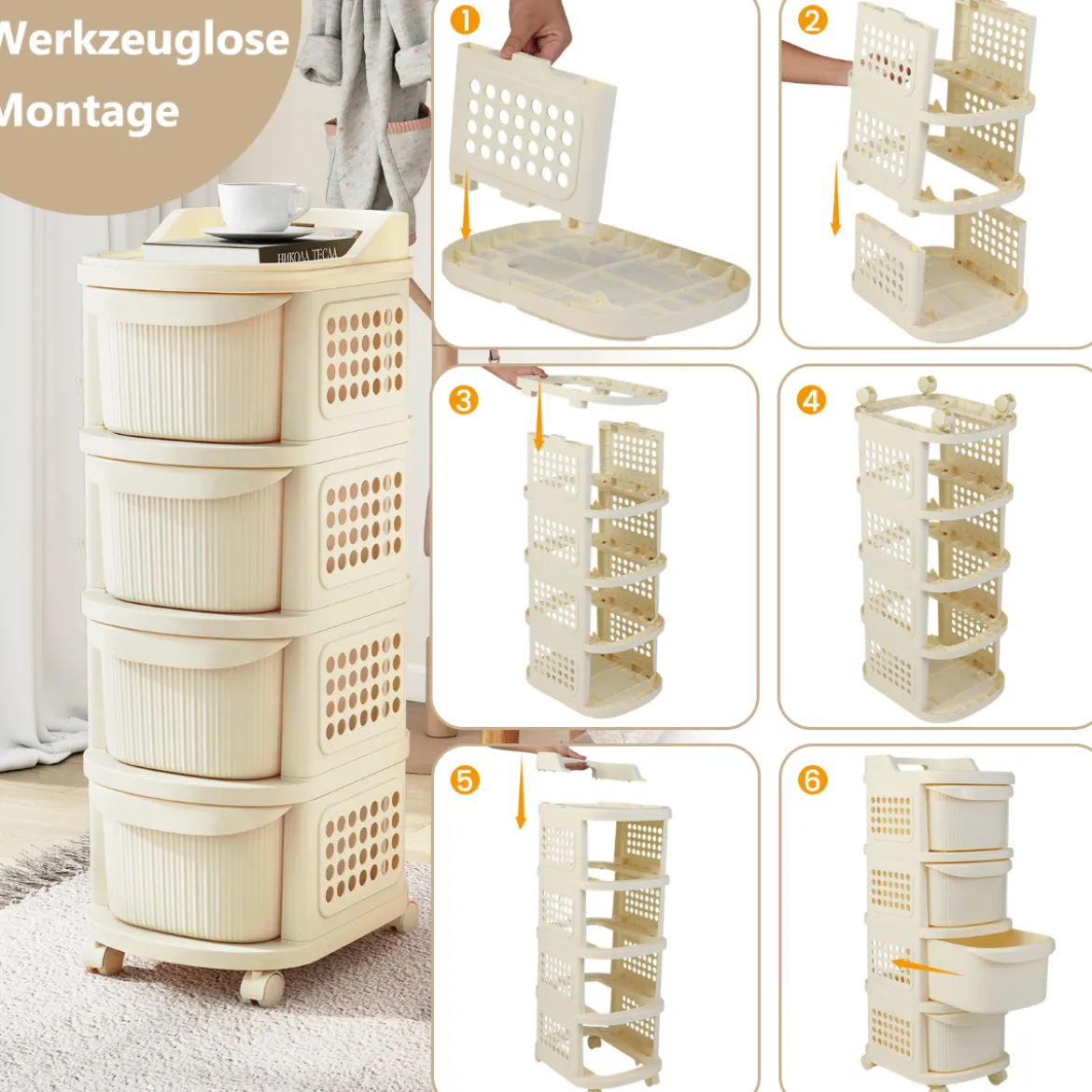 Schmaler Nischenschrank auf Rollen Nischenregal mit 4 Schubladen & Pegboard Nischenwagen