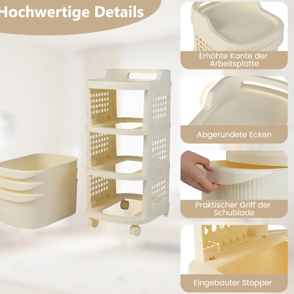 Schmaler Nischenschrank auf Rollen Nischenregal mit 3 Schubladen & Pegboard Nischenwagen