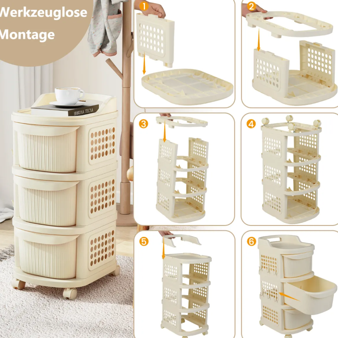 Schmaler Nischenschrank auf Rollen Nischenregal mit 3 Schubladen & Pegboard Nischenwagen