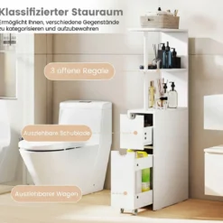 Schmaler Nischenschrank mit Offenen Regalen & Schublade & Herausziehbarem Wage Badschrank