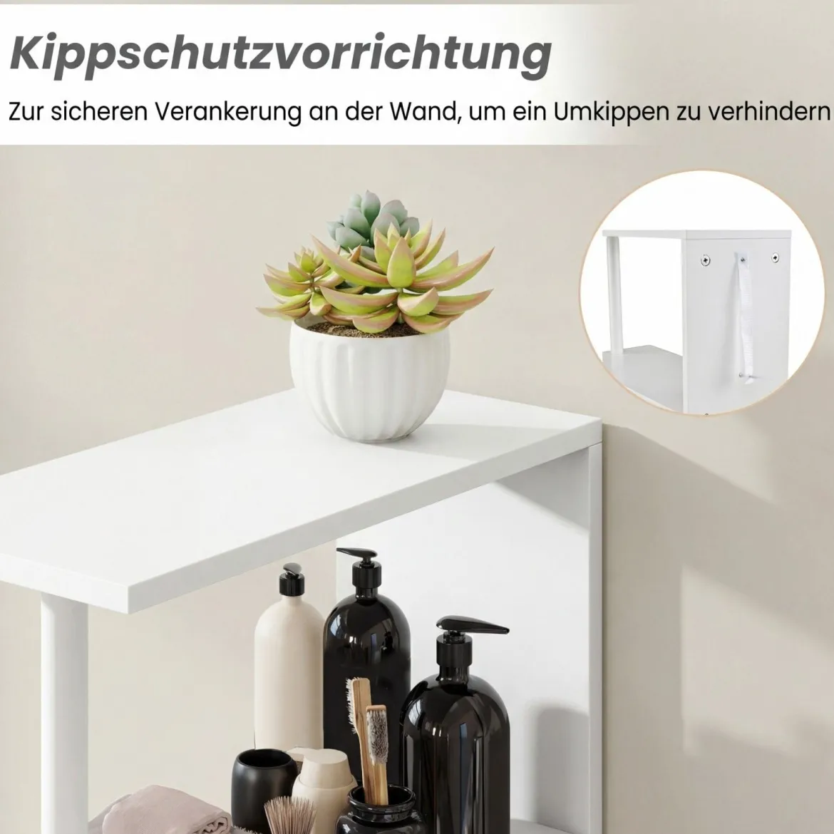 Schmaler Nischenschrank mit Offenen Regalen & Schublade & Herausziehbarem Wage Badschrank