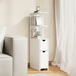 Schmaler Nischenschrank mit Offenen Regalen & Schublade & Herausziehbarem Wage Badschrank