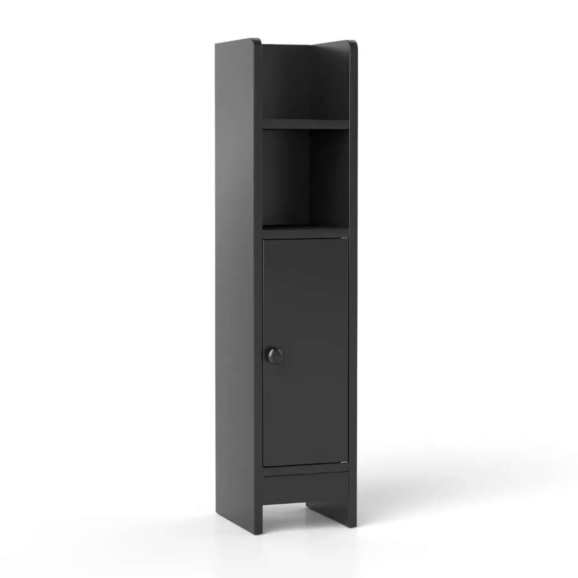 Schmaler Toilettenschrank mit 2 Offenen Fächern & 2 Abnehmbarer Ablage Badschrank Schwarz