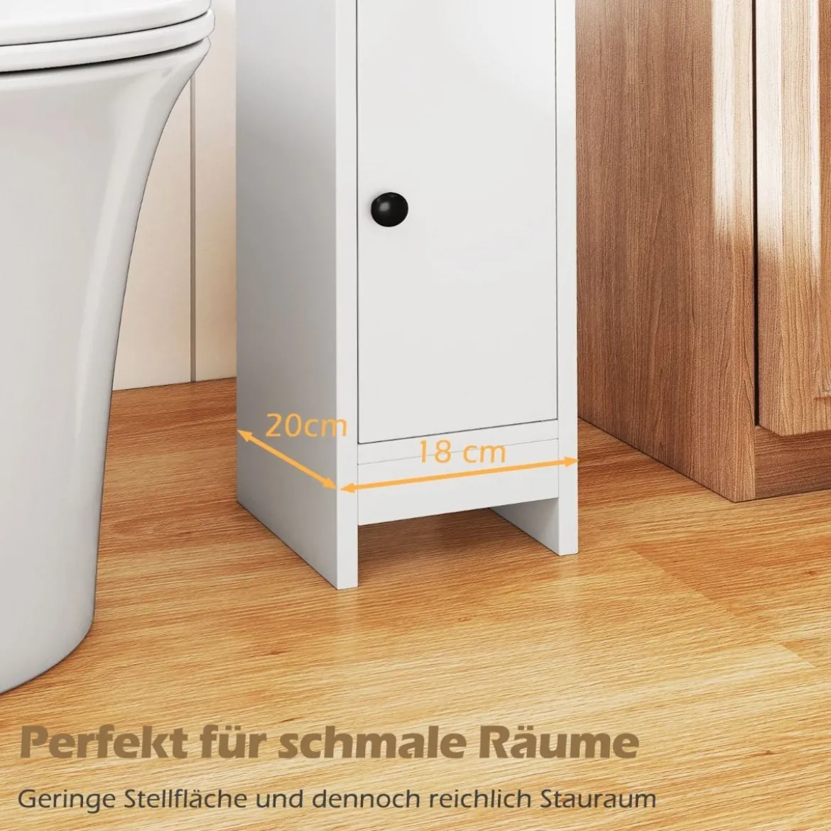 Schmaler Toilettenschrank mit 2 Offenen Fächern & 2 Abnehmbarer Ablage Badschrank Weiß