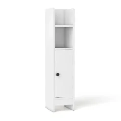 Schmaler Toilettenschrank mit 2 Offenen Fächern & 2 Abnehmbarer Ablage Badschrank Weiß