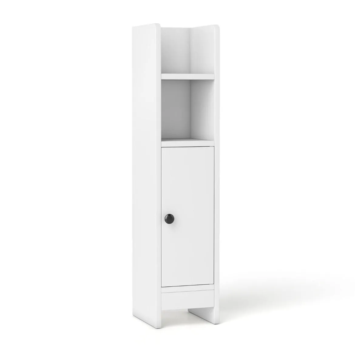 Schmaler Toilettenschrank mit 2 Offenen Fächern & 2 Abnehmbarer Ablage Badschrank Weiß