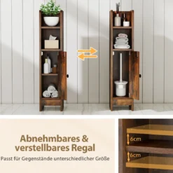 Schmaler Toilettenschrank mit 2 Offenen Fächern & 2 Abnehmbarer Ablage Badschrank Vintage