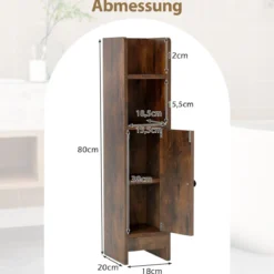 Schmaler Toilettenschrank mit 2 Offenen Fächern & 2 Abnehmbarer Ablage Badschrank Vintage