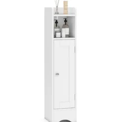 Schmaler Toilettenschrank mit Offenem Fach & 2 Verstellbare Ablagen Badschrank Weiß
