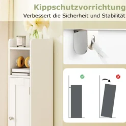 Schmaler Toilettenschrank mit Offenem Fach & 2 Verstellbare Ablagen Badschrank Weiß