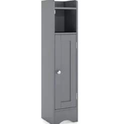 Schmaler Toilettenschrank mit Offenem Fach & 2 Verstellbare Ablagen Badschrank Grau