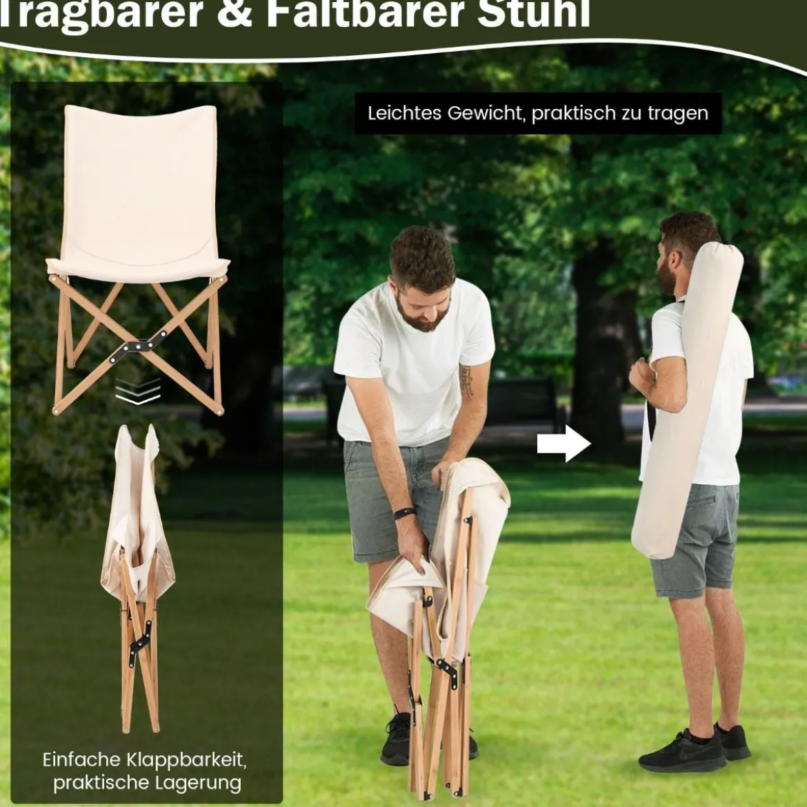 Schmetterlingsstuhl im 2er-Set Klappstuhl aus Bambus Beige