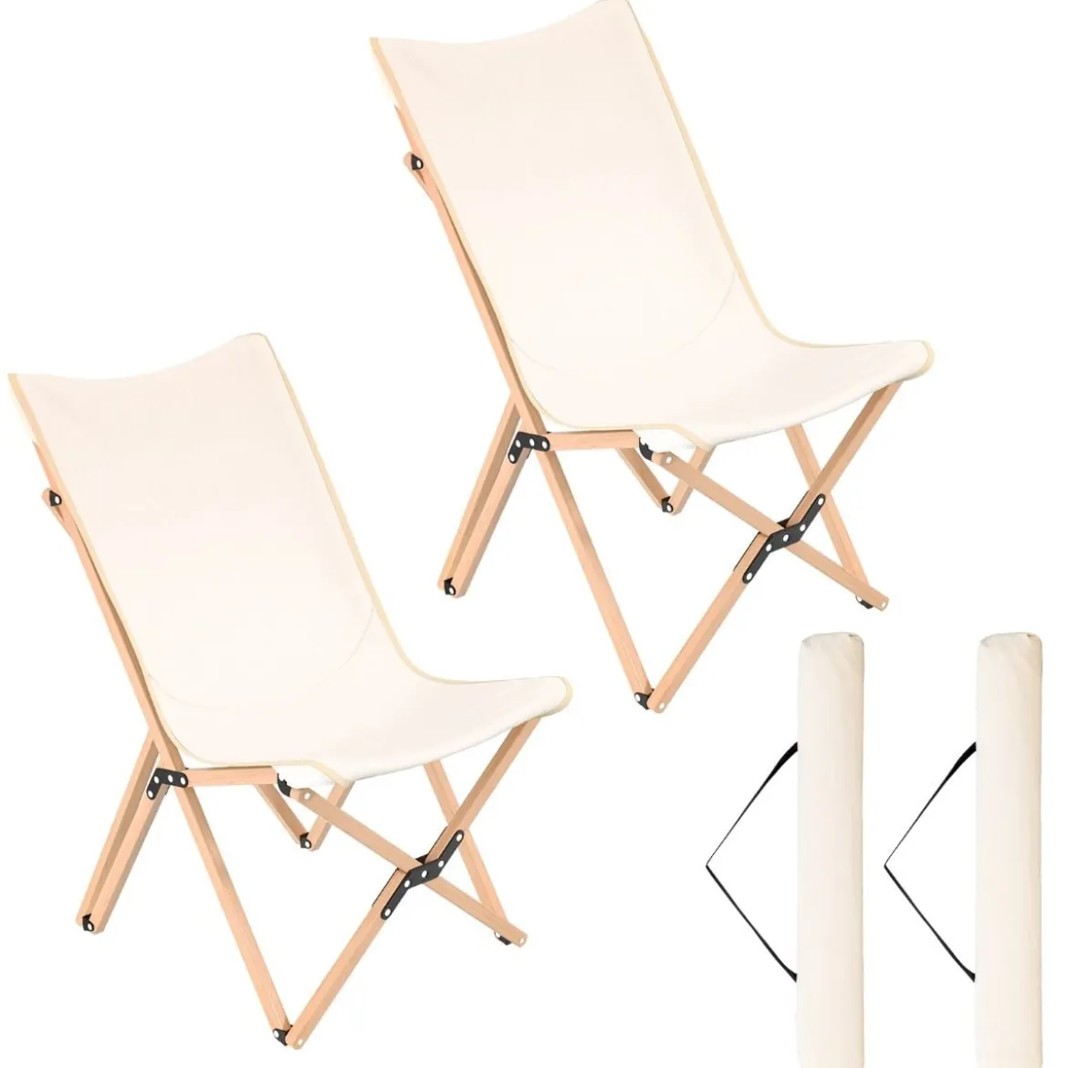 Schmetterlingsstuhl im 2er-Set Klappstuhl aus Bambus Beige