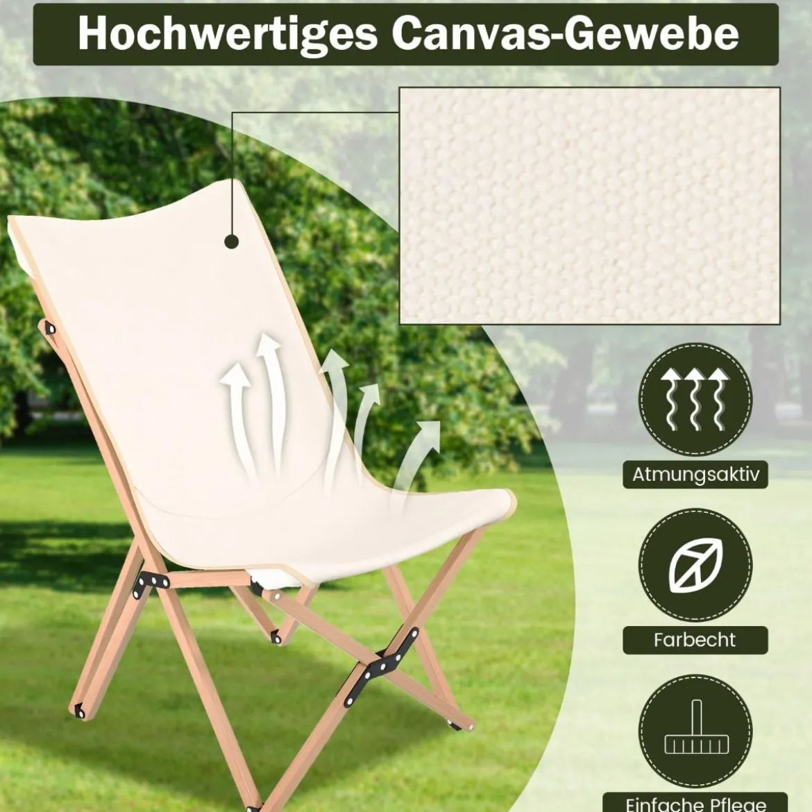 Schmetterlingsstuhl im 2er-Set Klappstuhl aus Bambus Beige