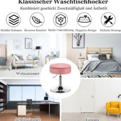 Schminkhocker mit Stauraum um 360° Drehbarer Hocker aus Kunstleder Sitzhöhe 51-66cm Schwarz/Weiß/Rosa