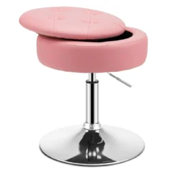 Schminkhocker mit Stauraum um 360° Drehbarer Hocker aus Kunstleder Sitzhöhe 51-66cm Schwarz/Weiß/Rosa