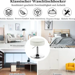 Schminkhocker mit Stauraum um 360° Drehbarer Hocker aus Kunstleder Sitzhöhe 51-66cm Schwarz/Weiß/Rosa