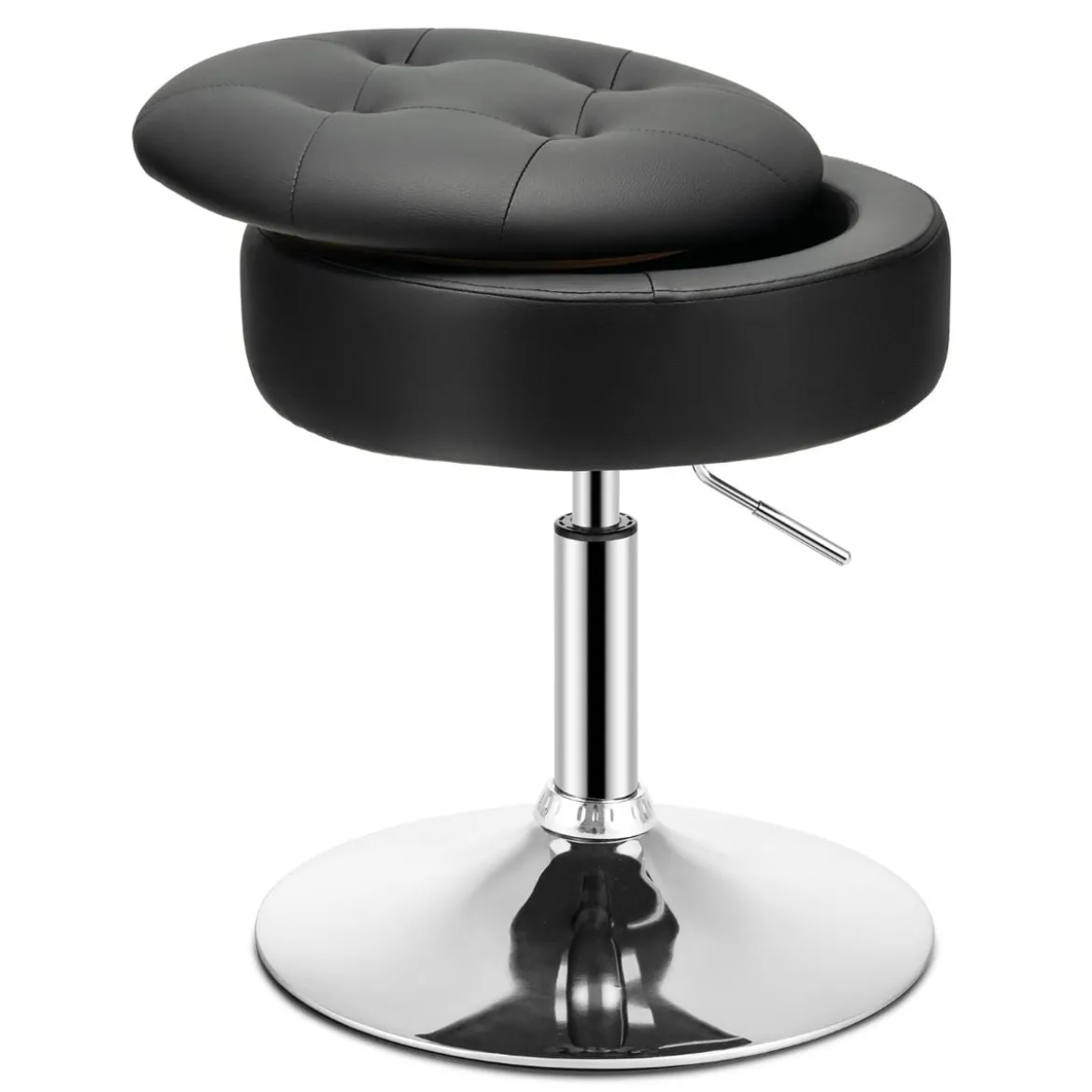 Schminkhocker mit Stauraum um 360° Drehbarer Hocker aus Kunstleder Sitzhöhe 51-66cm Schwarz/Weiß/Rosa