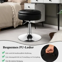 Schminkhocker mit Stauraum um 360° Drehbarer Hocker aus Kunstleder Sitzhöhe 51-66cm Schwarz/Weiß/Rosa
