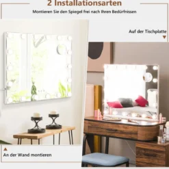 Schminkspiegel mit Beleuchtung Kosmetikspiegel Hollywood-Spiegel 65 x 14 x 52,5 cm Weiß