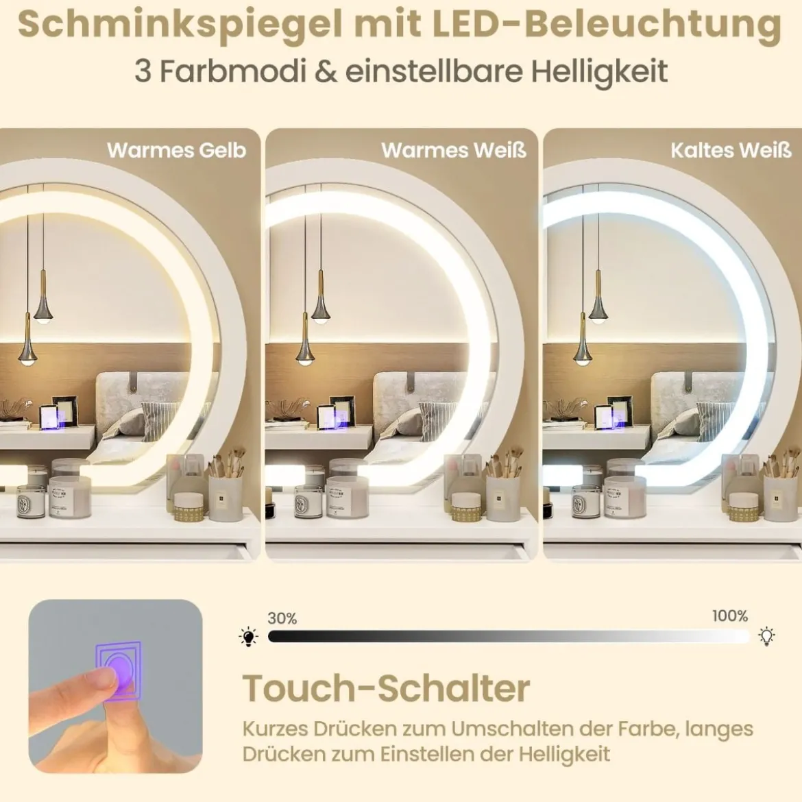 Schminkspiegel Tischspiegel Spiegel mit 2 Schubladen Schminktisch 51 x 26 x 59 cm Weiß